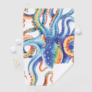 Colorful Octopus Watercolor Art Golf Towel
