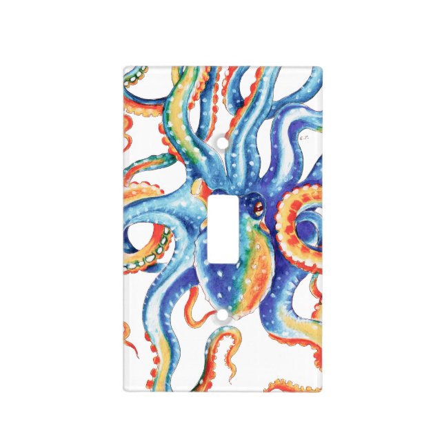 Colorful Octopus Watercolor Art Light Switch Cover (Front)
