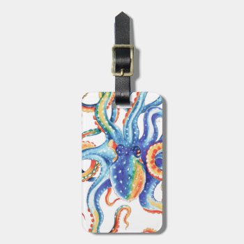 Colorful Octopus Watercolor Art Luggage Tag by EveyArtStore at Zazzle