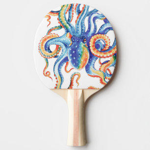 Colorful Octopus Watercolor Art Ping Pong Paddle