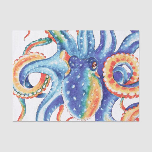 Colorful Octopus Watercolor Art Tissue Paper (Front)