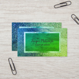 Colorful Off Beat Metallic Teal and Green Business Card