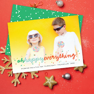 Colorful Oh Happy Everything Confetti Fun Photo Holiday Card