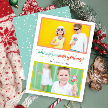 Colorful Oh Happy Everything Dots 2 Photo Collage Holiday Card by fat_fa_tin at Zazzle