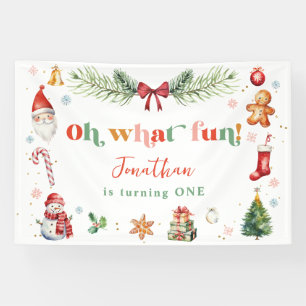 Colorful Oh What Fun 1st Christmas Birthday Party Banner