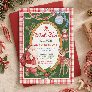 Colorful Oh What Fun Christmas 1st Birthday Invitation