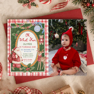 Colorful Oh What Fun Christmas 1st Birthday Invitation