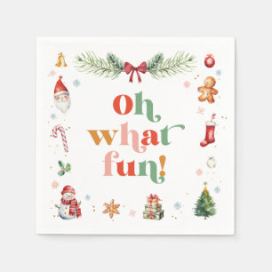 Colorful Oh What Fun Cute Christmas Holiday Party Napkins