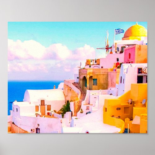 Colorful Oia Santorini Houses Greece Photography Poster