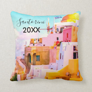 Colorful Oia Santorini Houses, Greece Photography Throw Pillow
