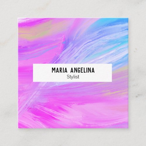 Colorful oil painting abstract purple blue square business card