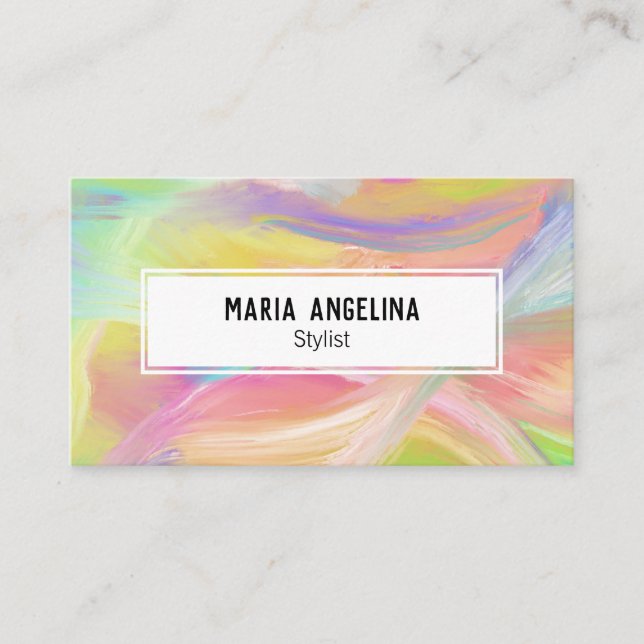 Colorful oil painting abstract rainbow business card (Front)