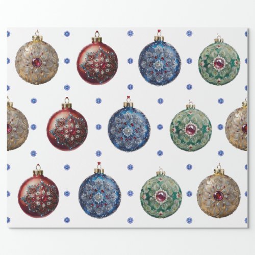 Colorful Oils Christmas Ornaments on White Wrapping Paper