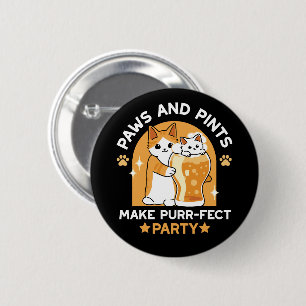 Colorful Oktoberfest Cat Party - Paws and Pints Button