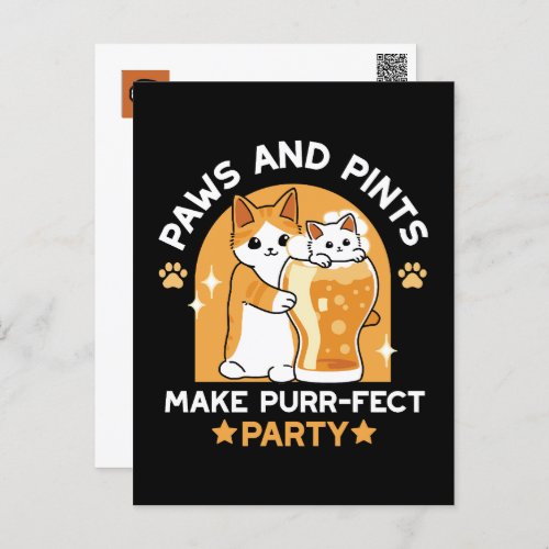 Colorful Oktoberfest Cat Party _ Paws and Pints Postcard