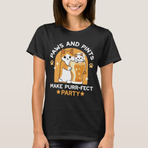 Colorful Oktoberfest Cat Party - Paws and Pints T-Shirt