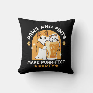 Colorful Oktoberfest Cat Party - Paws and Pints Throw Pillow