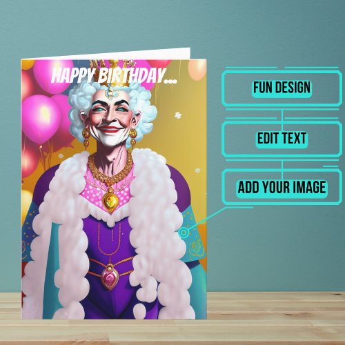 Colorful Old Queen Funny Gay Birthday Card