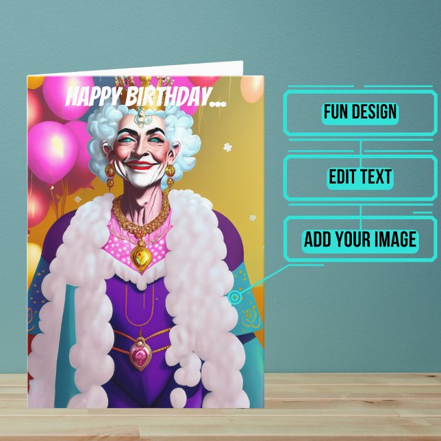 Colorful Old Queen Funny Gay Birthday Card (Make sure their LGBTQ+ birthday is as gay as they are.)