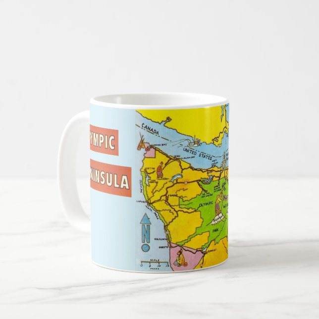 Colorful Olympic Peninsula Map Mug (Front Left)
