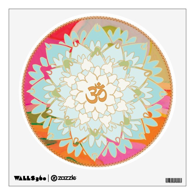 Colorful Om Lotus Flower Floral Wall Decal (Front)