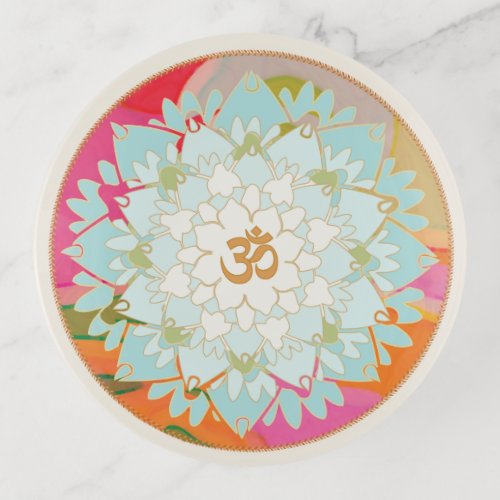 Colorful OM Lotus Flower Mandala Trinket Tray