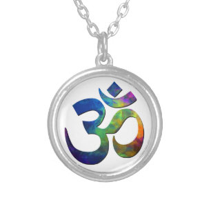 Colorful Om Yoga Symbols Silver Plated Necklace