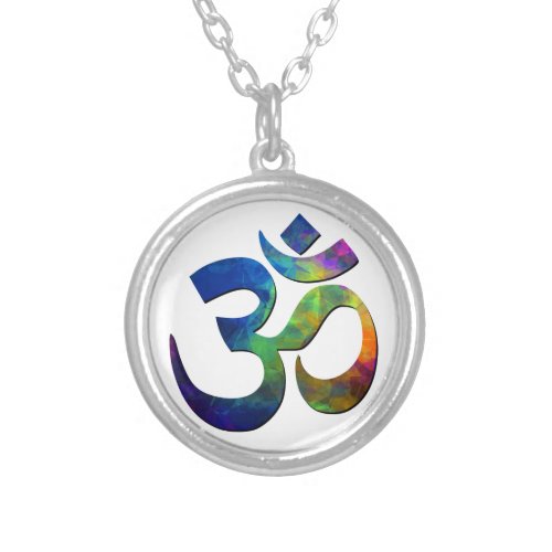 Colorful Om Yoga Symbols Silver Plated Necklace