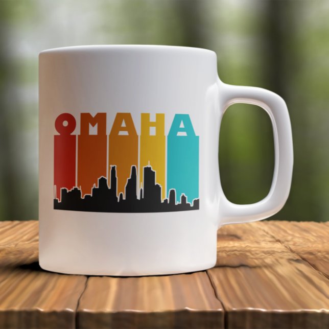 Colorful Omaha Nebraska Retro Sunset Coffee Mug (omaha retro sunset cityscape coffee mug)
