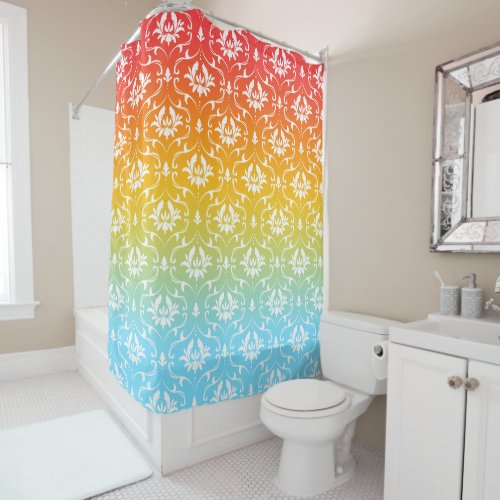 Colorful Ombre And Damask Shower Curtain