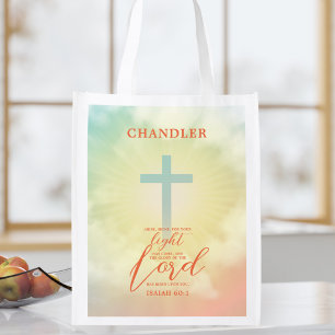 Colorful Ombre Cross Bible Verse Personalized Grocery Bag