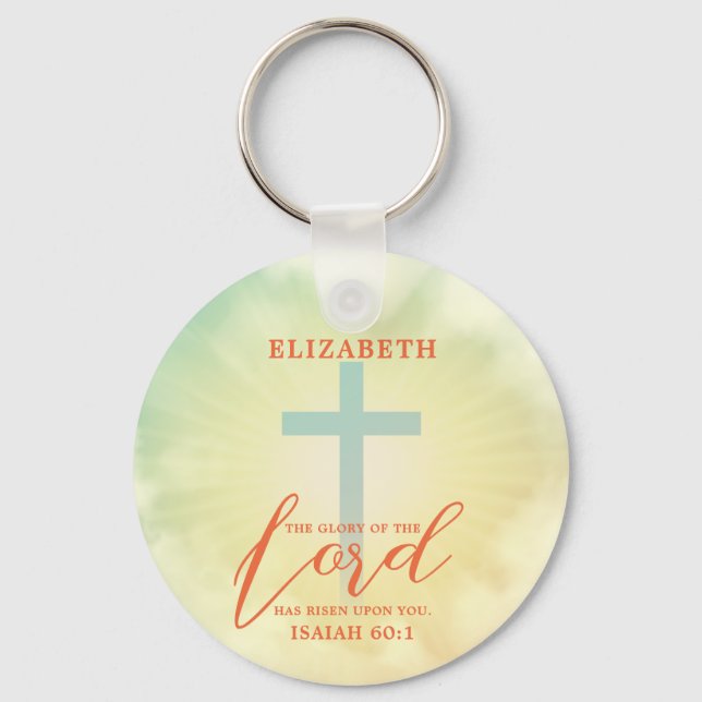 Colorful Ombre Cross Scripture Personalized Keychain (Front)