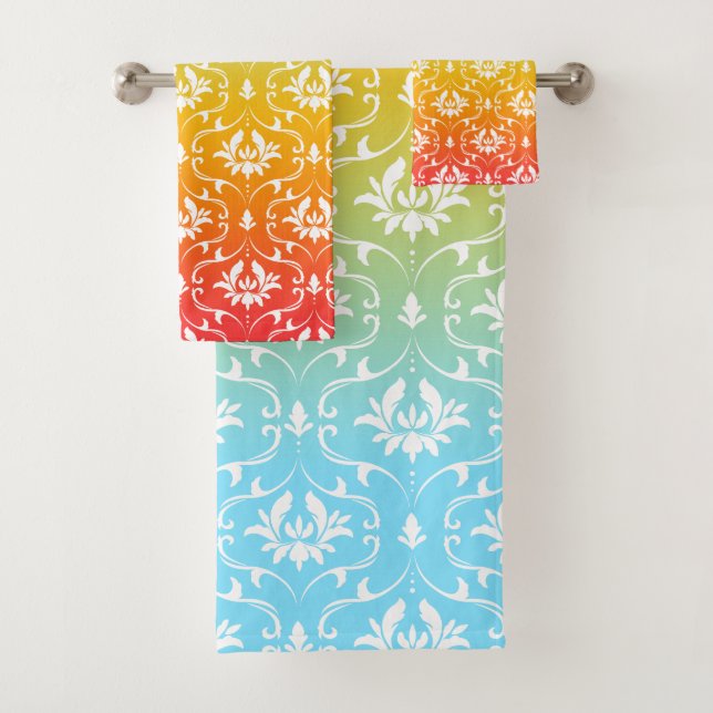 Colorful Ombre & Damask Bath Towel Set (Insitu)