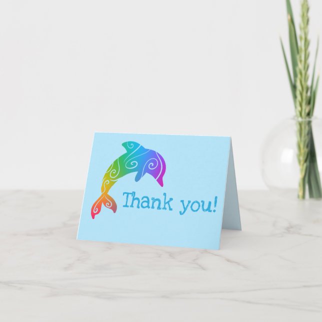 Colorful Ombre Dolphins Thank You Cards (Front)