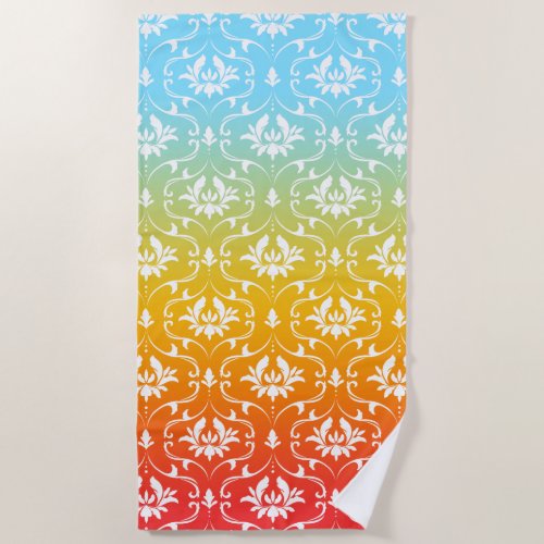 Colorful Ombre Floral Damask Beach Towel