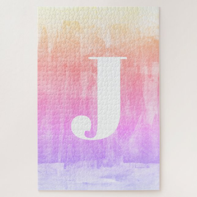 Colorful Ombre Gradient Monogram Jigsaw Puzzle (Vertical)