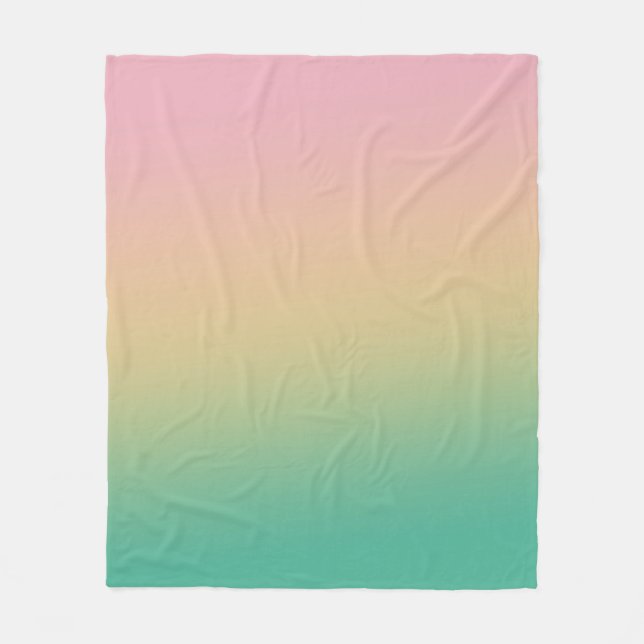 Colorful Ombre Gradient Teal Peach Pink Fleece Blanket (Front)