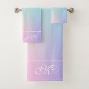 Colorful ombre, pink and blue bath towel set
