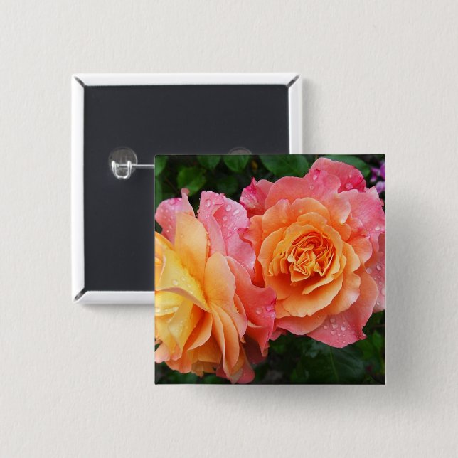 Colorful ombre roses photo button (Front & Back)
