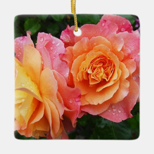 Colorful ombre roses photo ceramic ornament