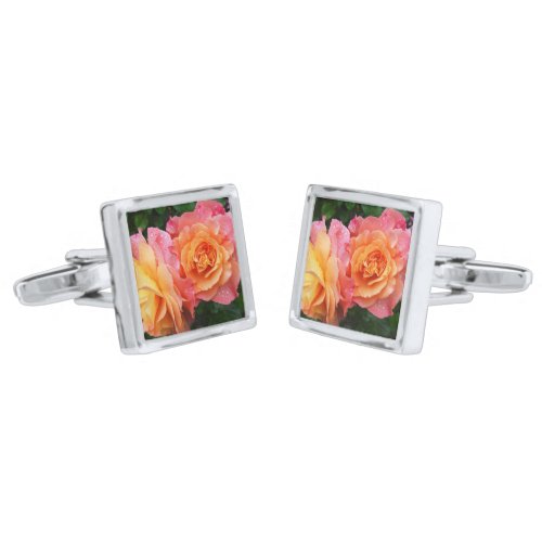 Colorful ombre roses photo cufflinks