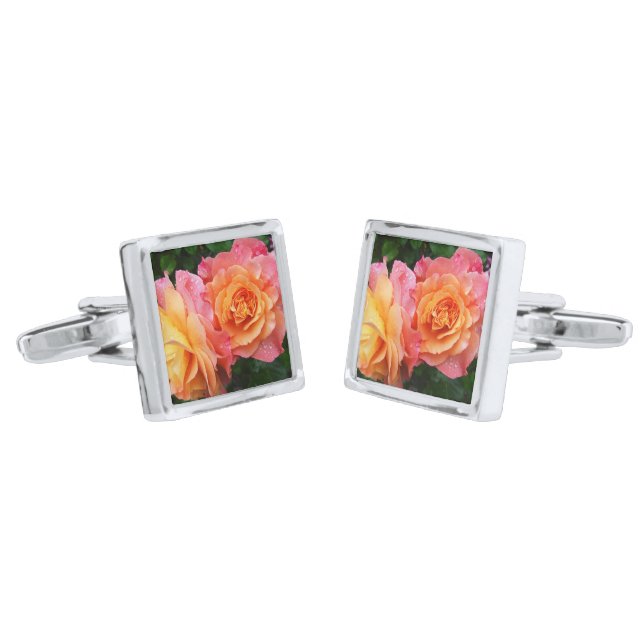 Colorful ombre roses photo cufflinks (Angled)