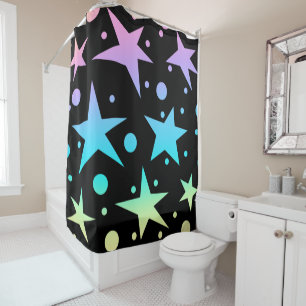 Colorful Ombre Stars and Polka Dots Collection Shower Curtain