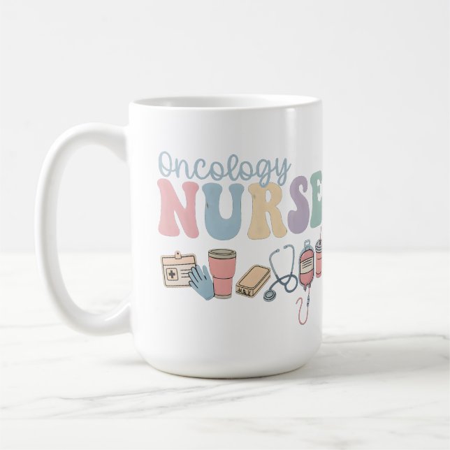 Colorful Oncology Nurse Retro Aesthetic Coffee Mug (Left)