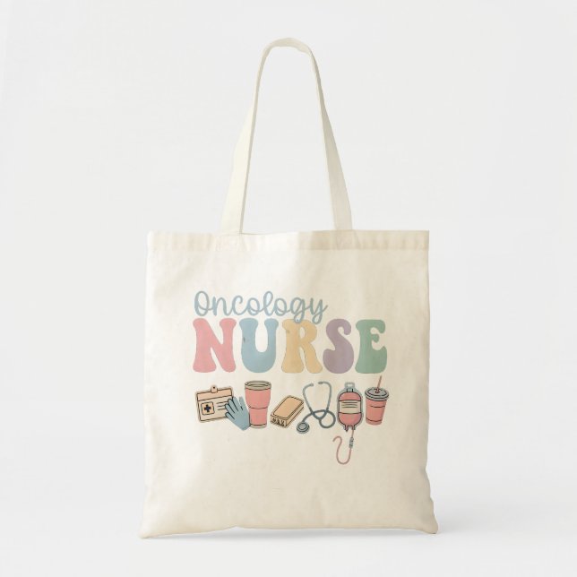 Colorful Oncology Nurse Retro Aesthetic Tote Bag (Front)