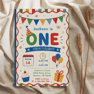 Colorful ONE 1st Birthday Party Invitation