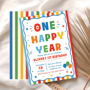 Colorful One Happy Year First Birthday Invitation
