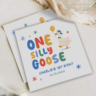 Colorful One Silly Goose Kids 1st Birthday Napkins