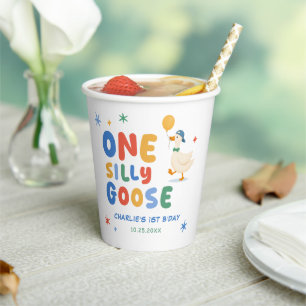 Colorful One Silly Goose Kids 1st Birthday Paper Cups