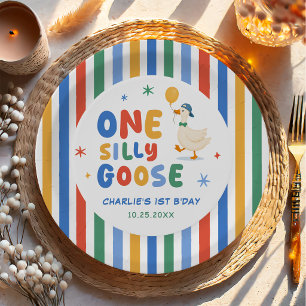Colorful One Silly Goose Kids 1st Birthday Paper Plates